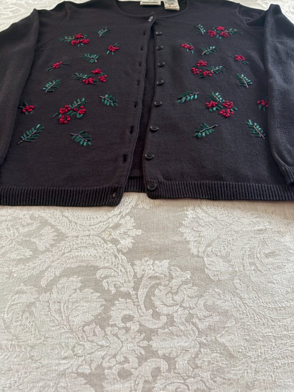 Vintage Northern Reflections Women's Black Beads/Bows Sweater Size Medium